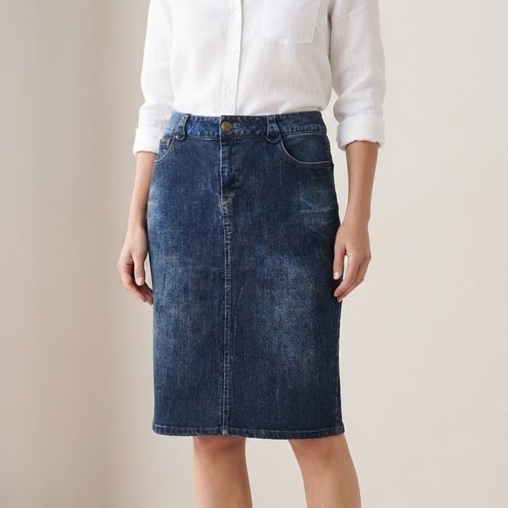 American Eagle Denim Skirt Womens 16 Blue Midi Stretchl Western Modest Casual